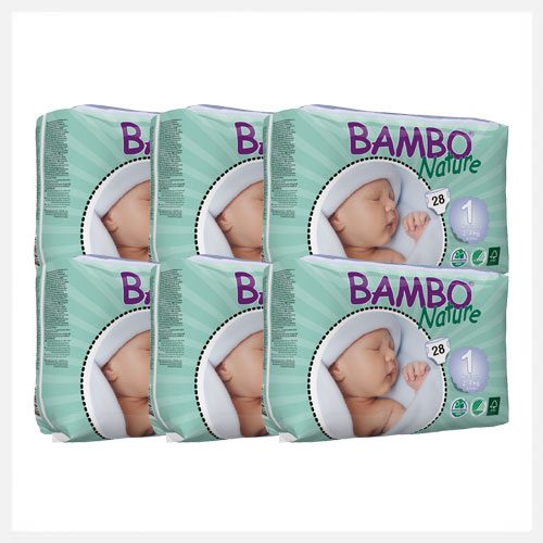 Bambo Nature - Size 1 - Eco Disposable Nappies - Newborn 2-4kgs - Bulk Buy (168 nappies)