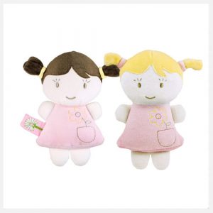 Dandelion – Organic Plush Pink Baby Doll Rattle Toy Blonde or Brunette